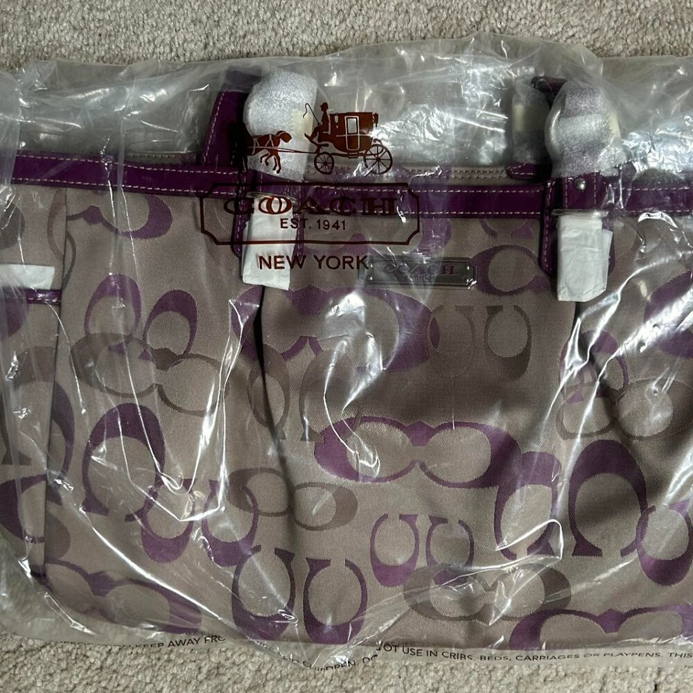 Coach Canvas Signature Tote Khaki and Purple Vintage - Picture 6 of 6